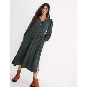 Madewell Lightspun Button Front Midi Dress Green